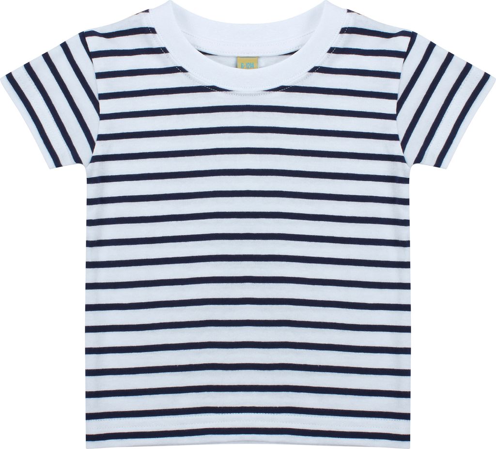 Larkwood Unisex Baby Kurzarm Streifen T-Shirt RW5430 (12-18 Monate) (Weiß/Marineblau)