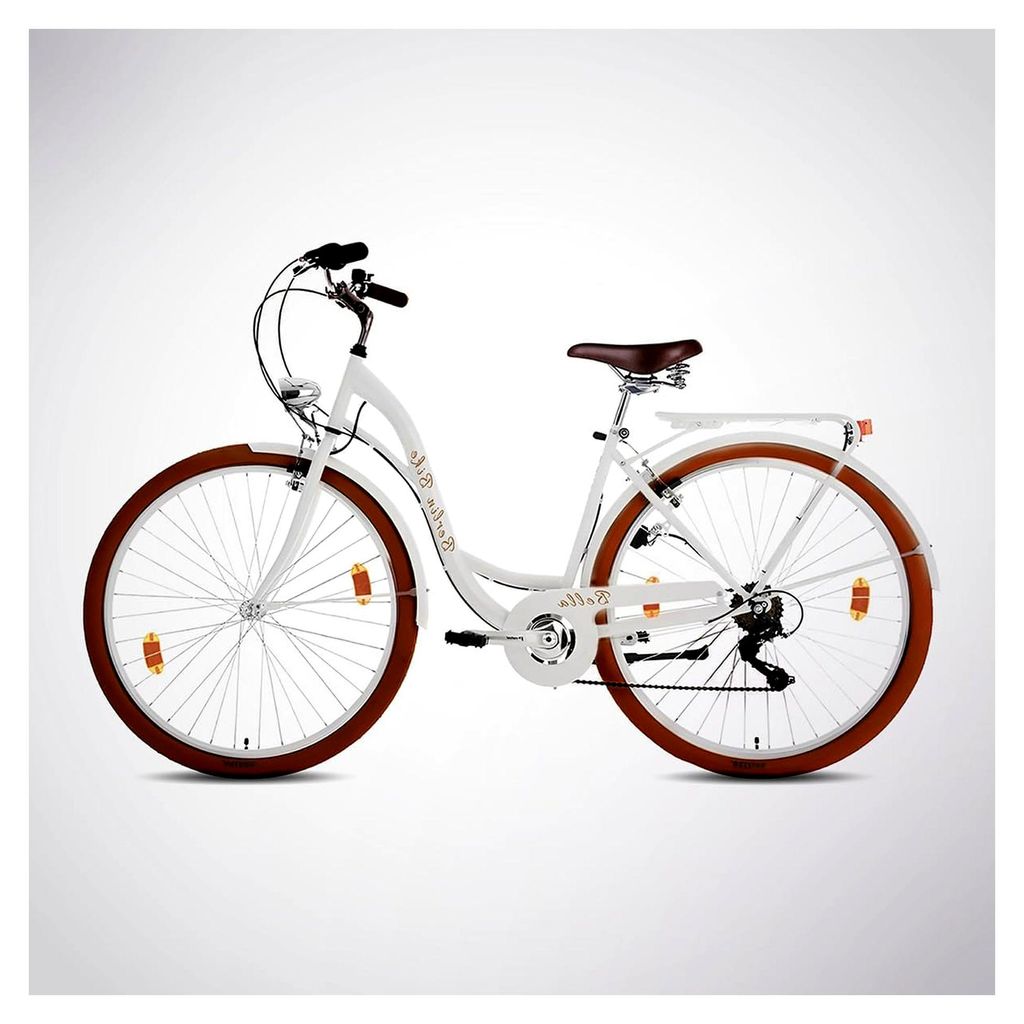 Bella Cityrad 6-Gang Shimano Schaltwerk, Kettenschaltung, 28 Zoll stilvolles Hollandrad, klassisch-elegantes Vintage Damenfahrrad mit Korb