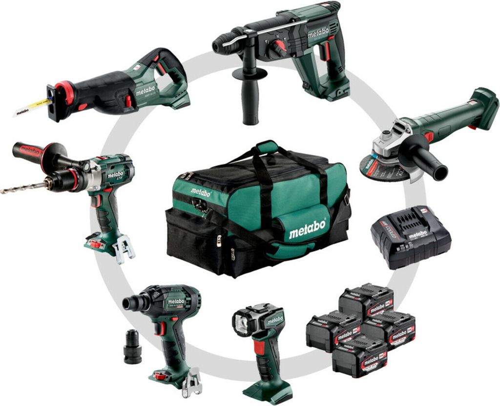 Metabo Akku Combo Set Bauhandwerk 6.1 SB 18 LTX Impuls + KH 18 LTX 24 + W 18 L 9-125 Quick + ASE 18 LTX + SSW 18 LTX 300 BL + ULA 14.4-18 LED; Werk...