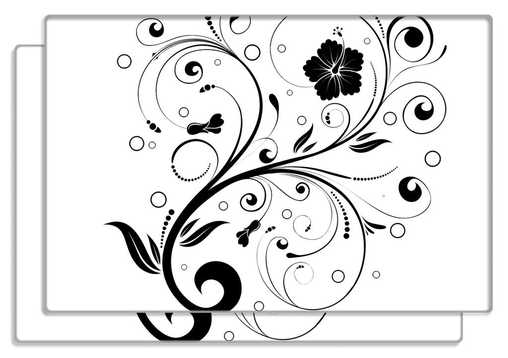 Wallario Frühstücksbrettchen 2er Set aus Glas, je 20 x 30 cm, mit rutschfesten Füßen, Motiv Schnörkelmuster in schwarz weiß mit Blumen und Kr...