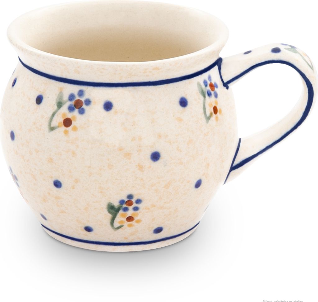 Original Bunzlauer Keramik 160 ml runder Kugelbecher, Böhmischer Espresso-Becher, Kaffeebecher, Teetasse Dekor 111
