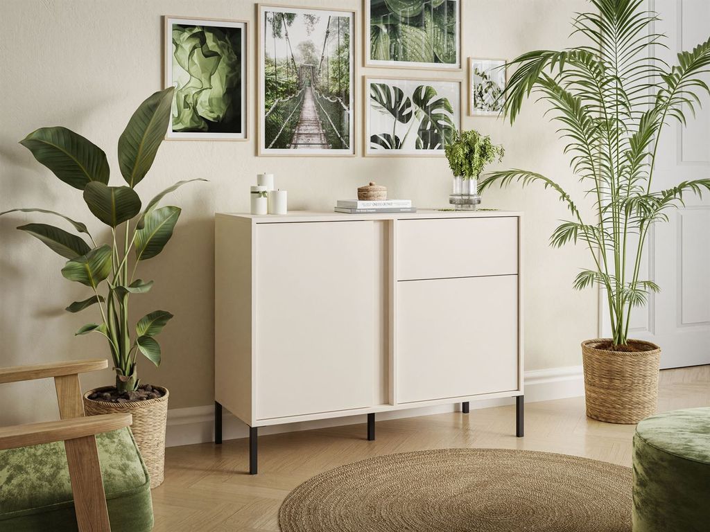 DELLE beige 103 cm Kommode mit Schublade mit LED
