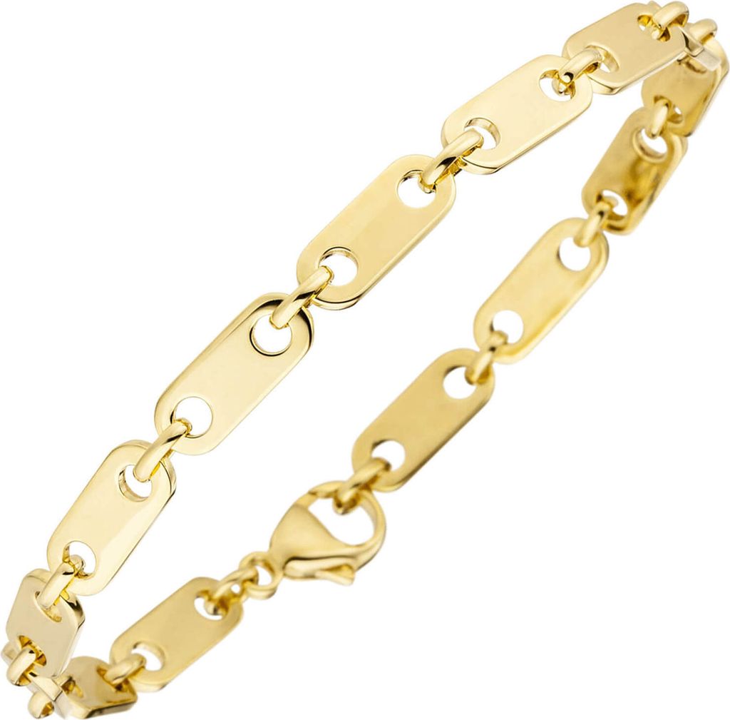 5mm Armband Goldarmband Plattenkette aus 585 Gold Gelbgold, 21cm Armschmuck