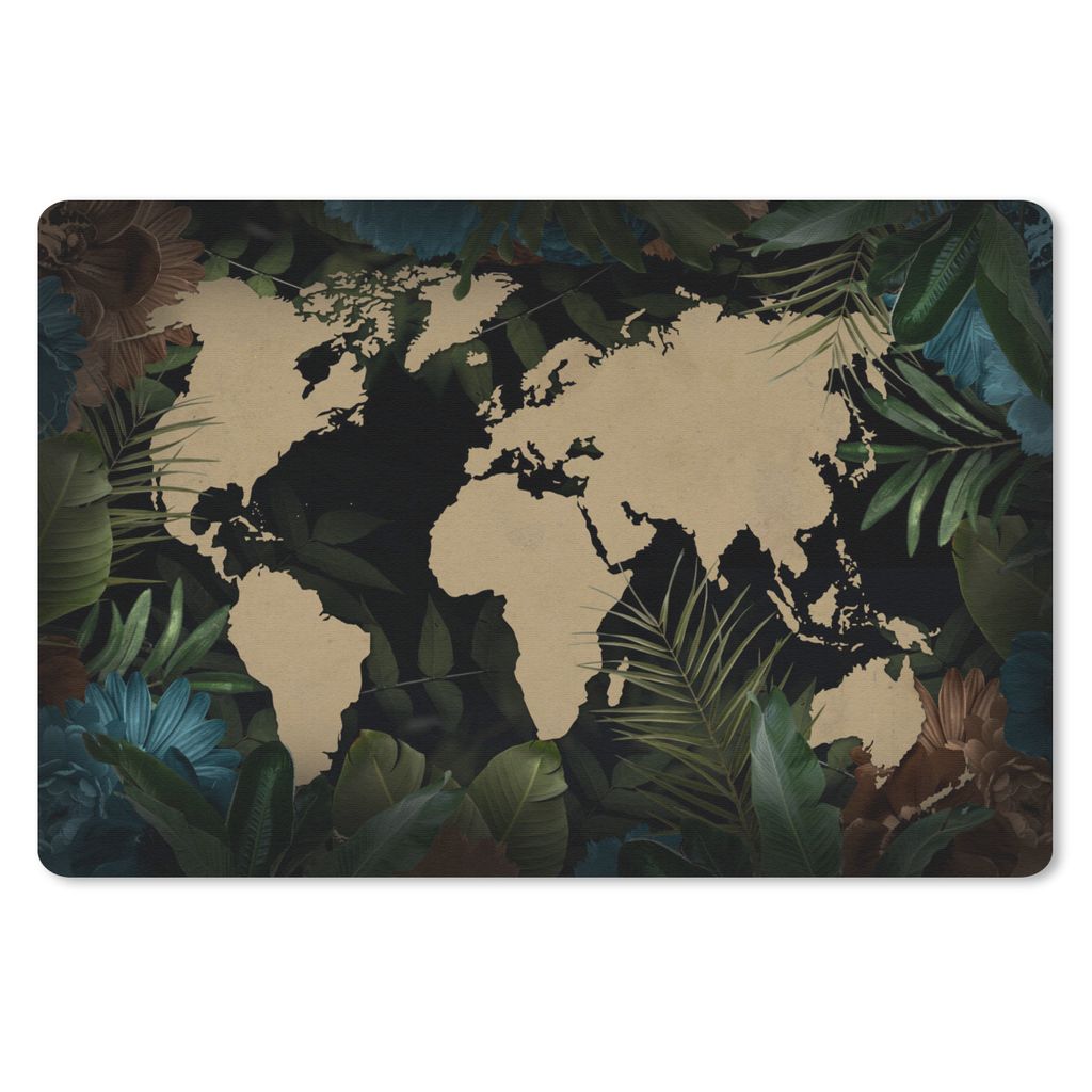 MuchoWow Schreibtischunterlage Weltkarte - Tropische Pflanzen - Blätter 60x40 cm - XXL Mauspad - Großes Mauspad