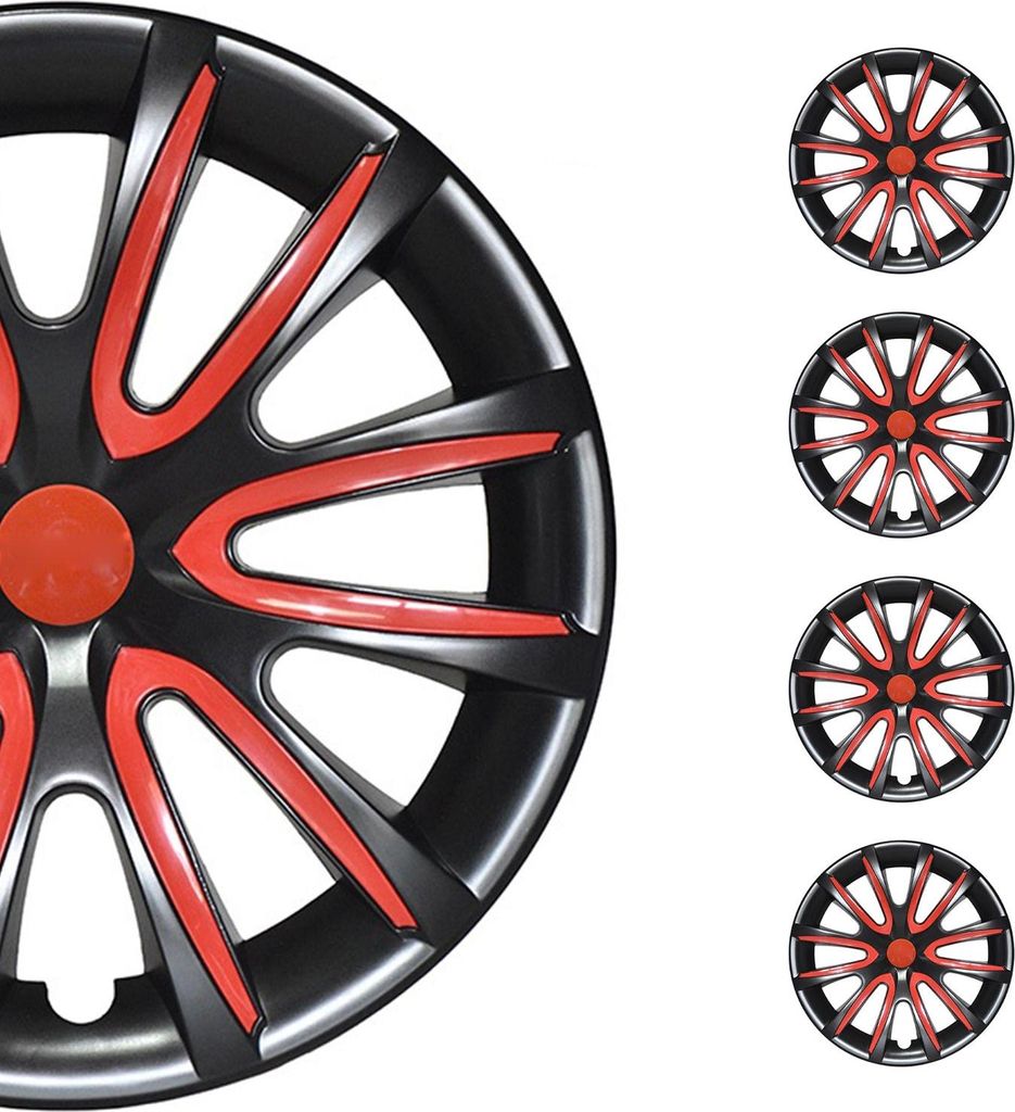 4x Radkappen 16 zoll Schwarz & Rot