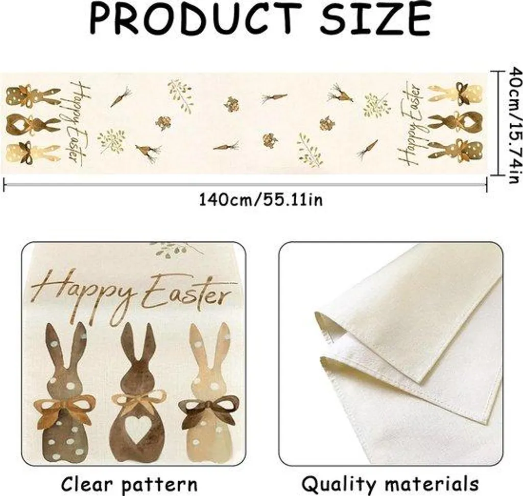 Chemin de Table Imprimé Lapin de Pâques 40x140cm Tissu Saisonnier Durable