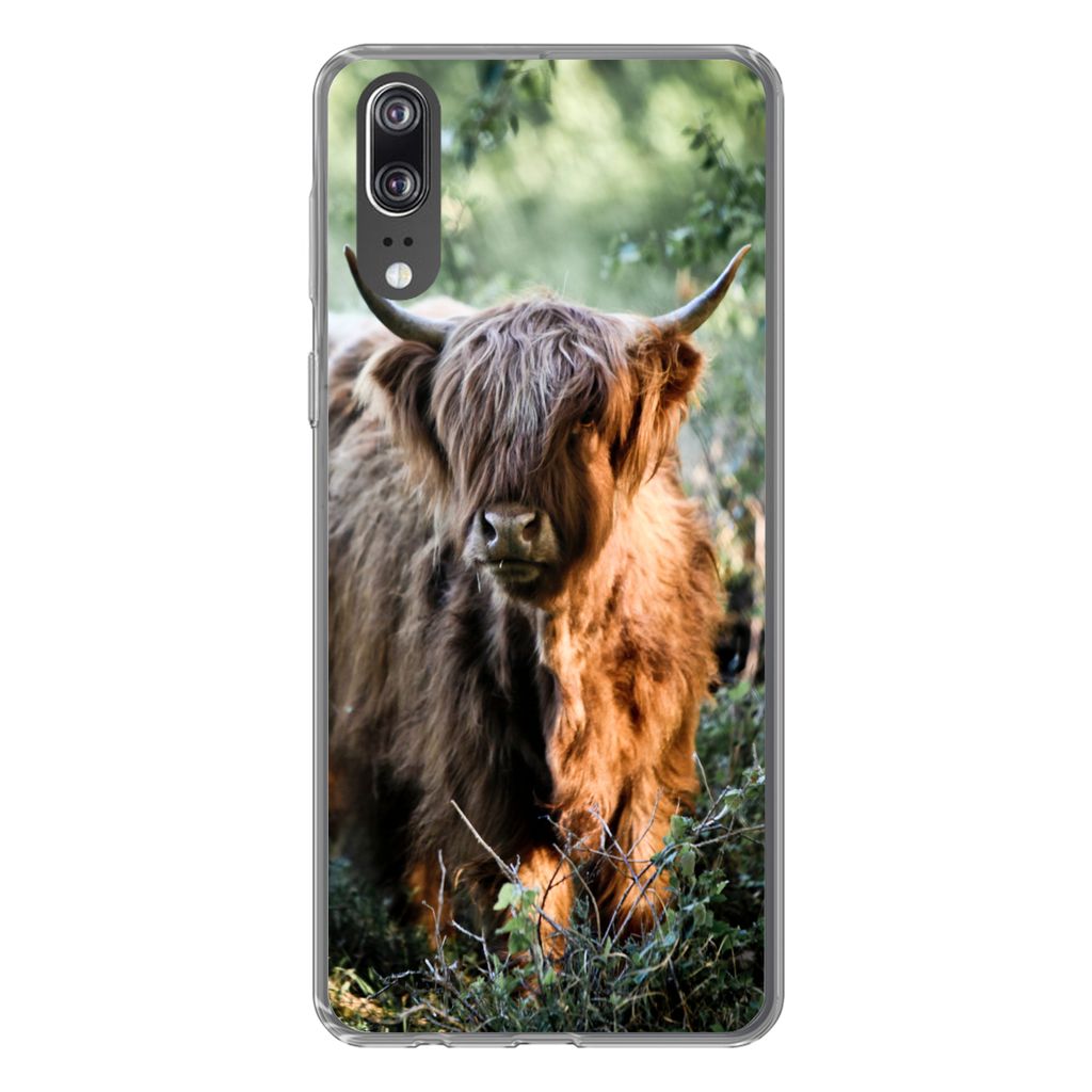MuchoWow Handyhülle Schutzhülle Hülle für Huawei P20 Schottische Highlander - Wald - Tiere Silikon Softcase Handy Hülle - Hardcover