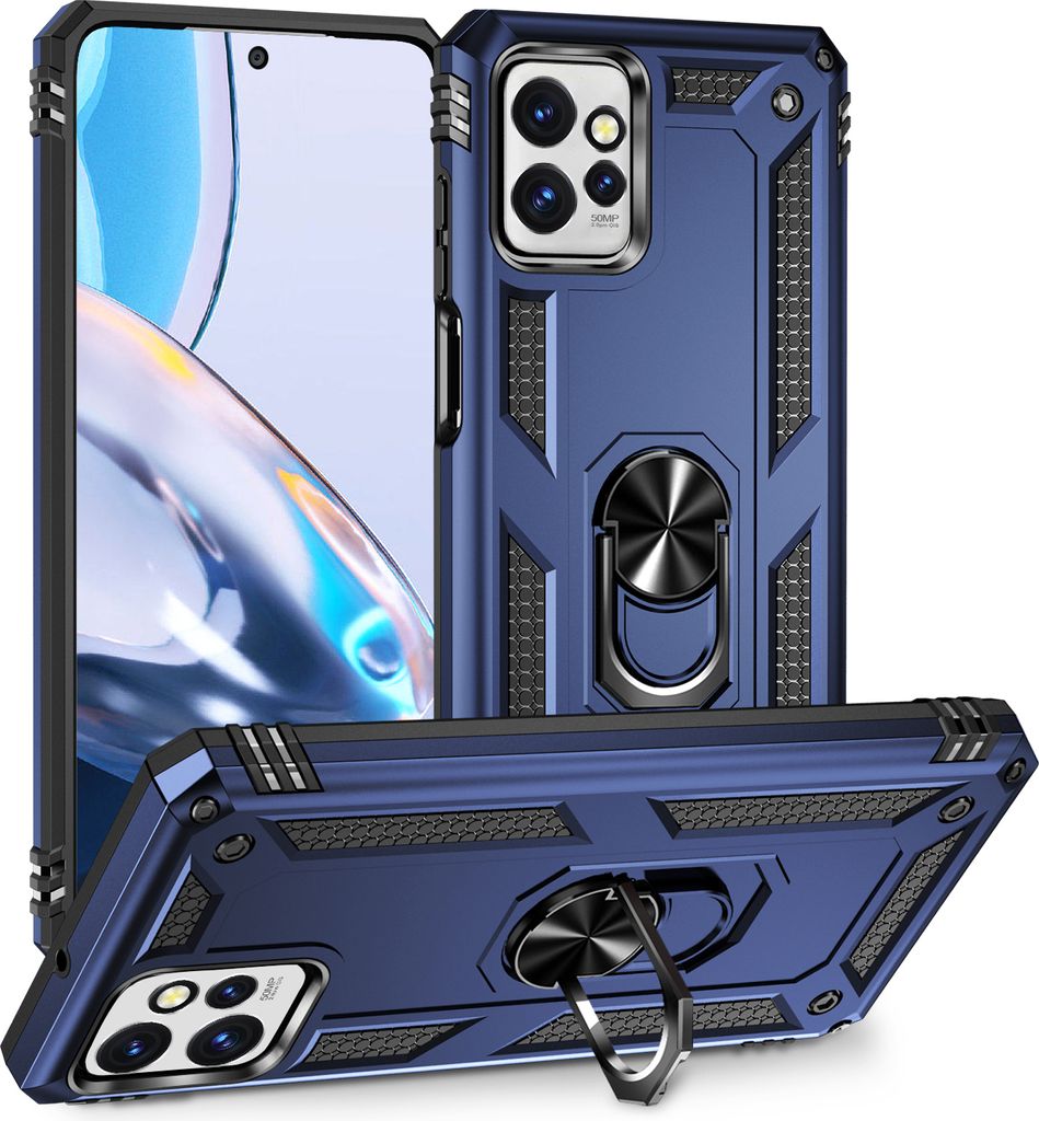 Schutzhülle für Motorola Moto G Power 5G 2023 Dual Layer Robust Militäre Fallschutz Hülle mit Ringhalterung Ständer Blau
