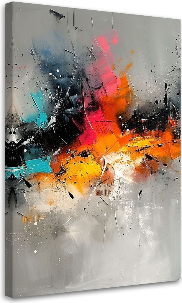 Leinwandbild Bunte Abstraktion Ausdruck auf grauem Hintergrund 70x100 Feeby Bunt bild für die wand bereit zum aufhängen