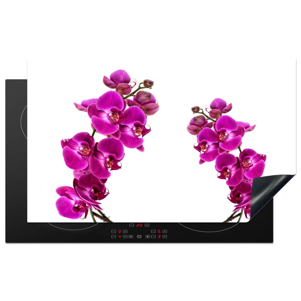 KitchenYeah Herdabdeckplatte Orchidee - Blumen - Rosa - Weiß , 83x51cm, Küche Deko, Glaskeramikkochfeld Herdabdeckung, Abdeckplatte fùr Kochfeld
