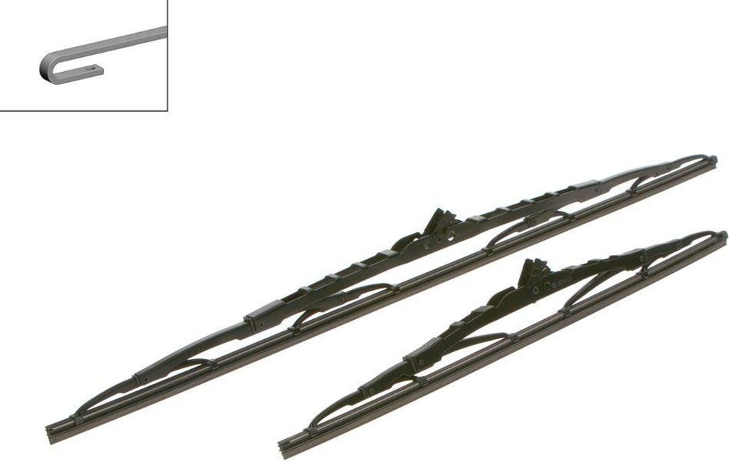 Two windshield wipers are shown against a white background.