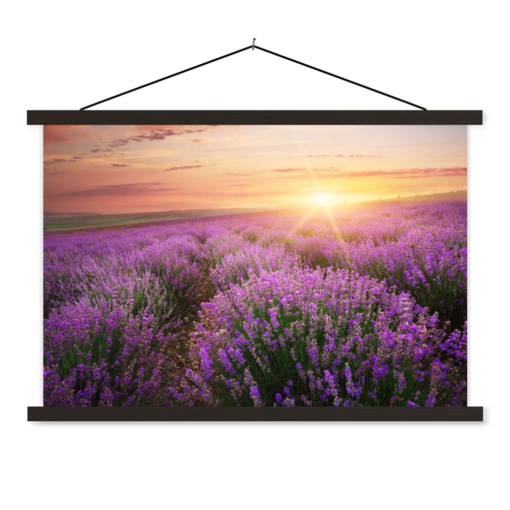 MuchoWow Textilposter Lavendel - Sonne - Blumen 60x40 cm mit schwarzem Rahmen - Hölzernes