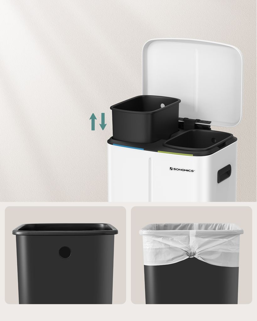 SONGMICS Kuchyňský odpadkový koš, pedálový koš, 2 x 20 l, Obrázek produktu 4