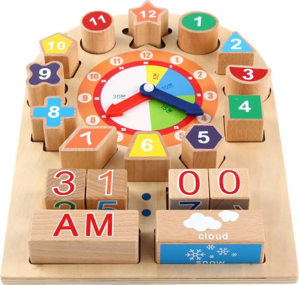 Horloge de tri chiffres amovibles bois massif avec curseur météo