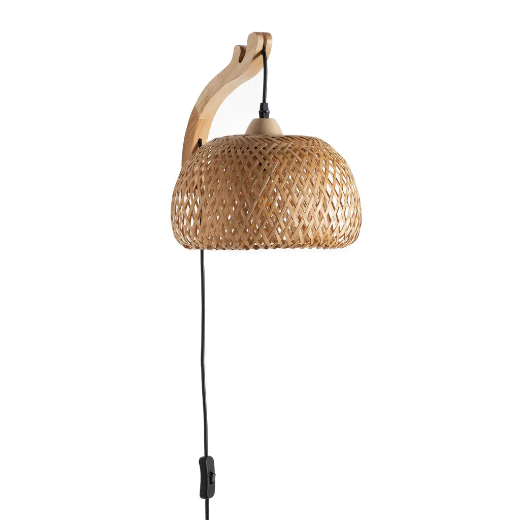 Lampe murale de chevet en rotin avec interrupteur pour chambre cosy