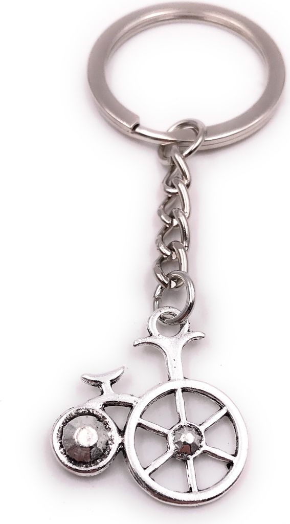 Onwomania Schlüsselanhänger Fahrrad großes Rad Drahtesel antik alt silber Anhänger Keychain