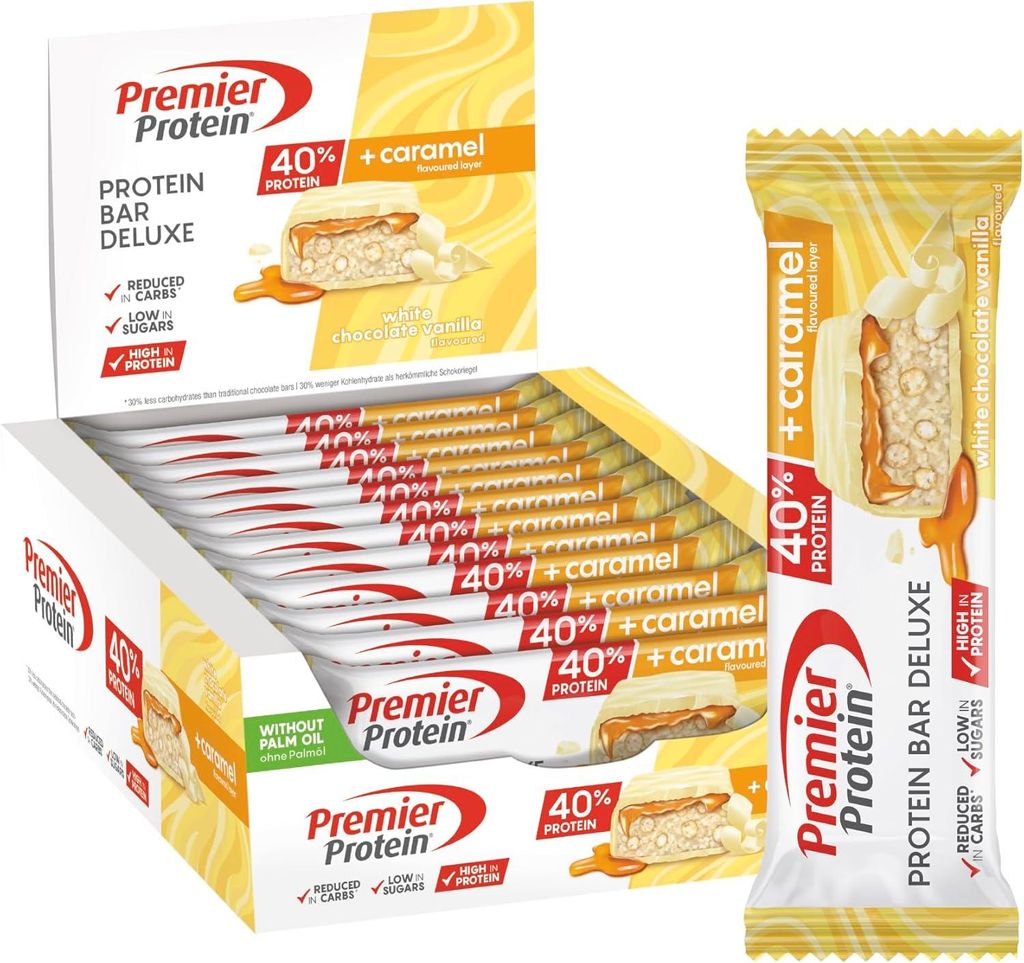 PREMIER PROTEIIN 12x50g Eiweißriegel Bar Deluxe 40% White Chocolate Vanilla