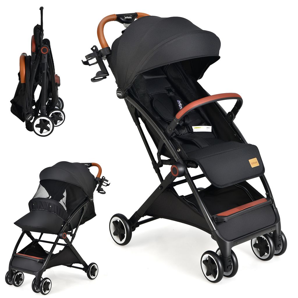 GOPLUS Kinderwagen klappbar, Kinderbuggy mit verstellbarer Rückenlehne und Verdeck & Aufbewahrungskorb & Becherhalter & 5-Punkt-Sicherheitsgurt, R...