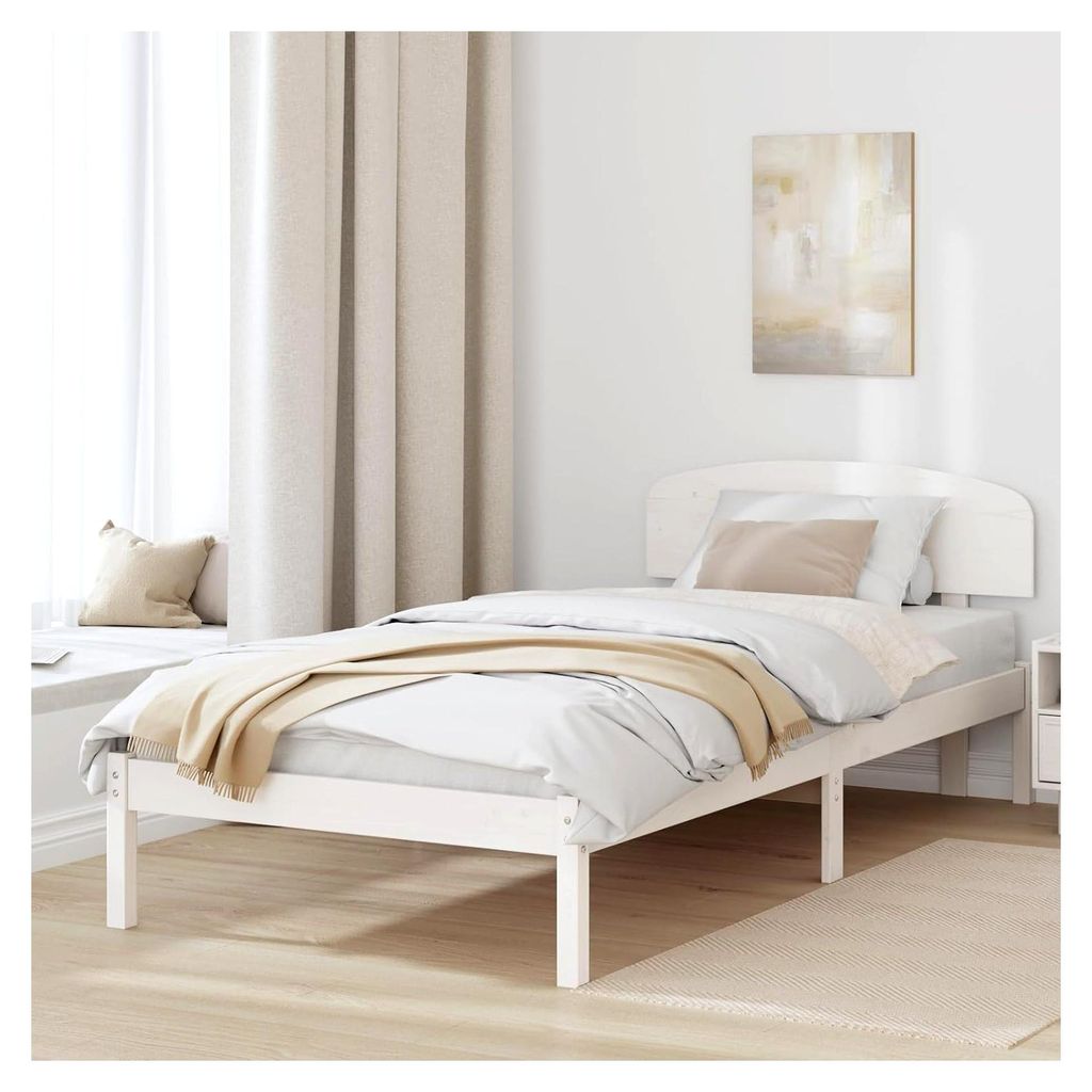 Bettgestell mit Kopfteil Weiß 80x200 cm aus Kiefernholz