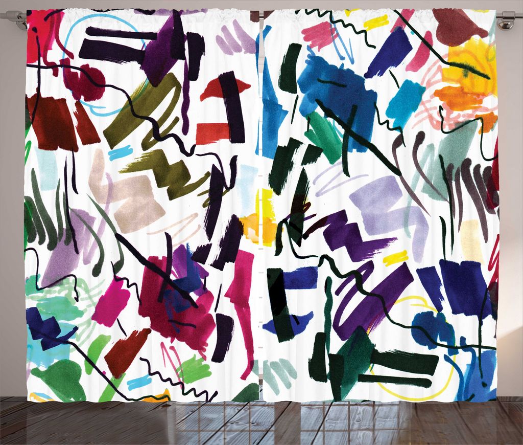 ABAKUHAUS Städtische Kunst Rustikaler Vorhang, Abstrakte Moderne Scribbles, Wohnzimmer Universalband Gardinen mit Schlaufen und Haken, 280 x 225 c...