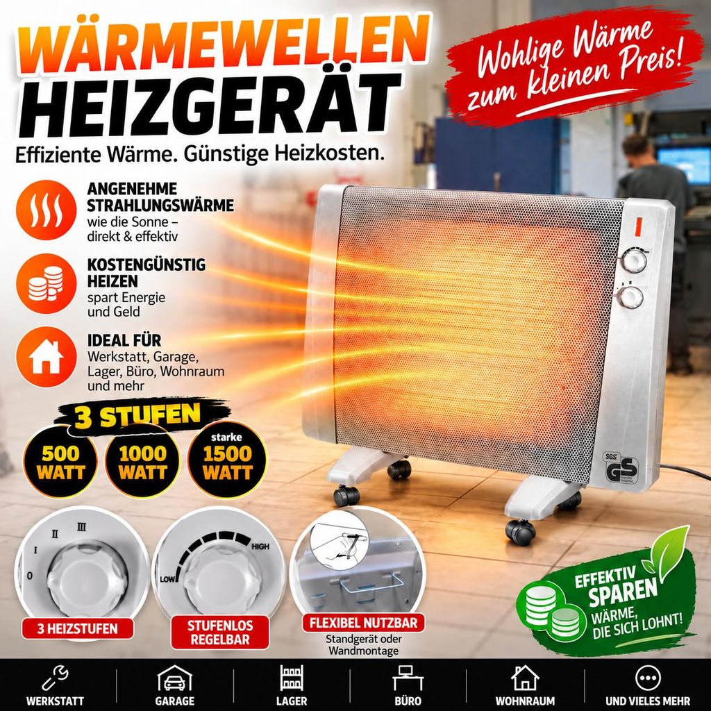 Riscaldatore a onde Mauk 1500W con termostato Immagine del prodotto 