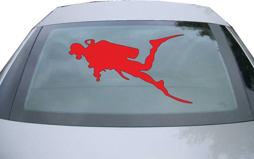 Indigos UG - Aufkleber Heckscheibe & Motorklappe DE7008 - rot - 600x333 mm - Taucher Silhouette - Auto Scheiben Fenster Heckklappe Tuning Racing JD...