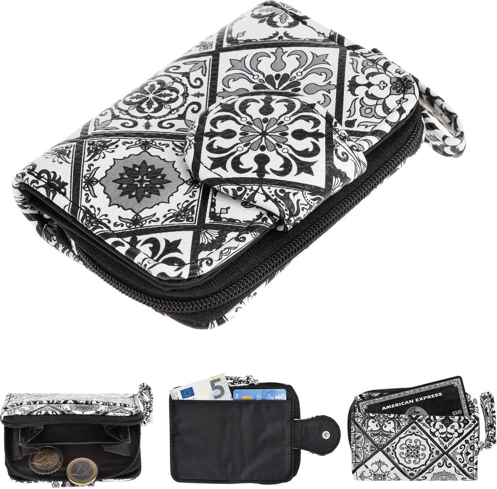 Geldbörse Damen Alessandro Mosaik Black & White Vintage Geldbeutel Börse Damenbörse klein 2382 Schwarz Weiss + Schlüsseletui