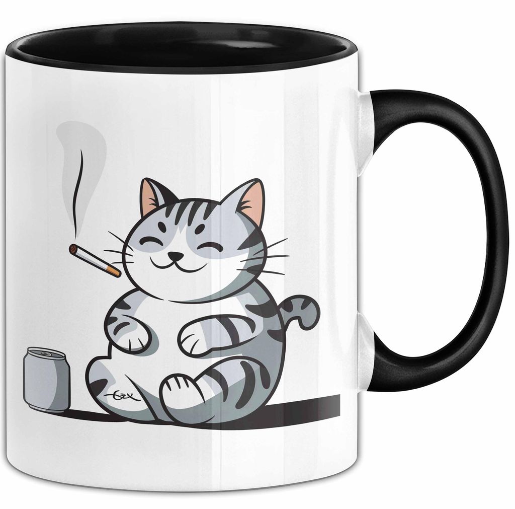 Sarkastische Rauchende Katze Sarkasmus Tasse Geschenk Lustige Geschenkidee Spruch (Schwarz)