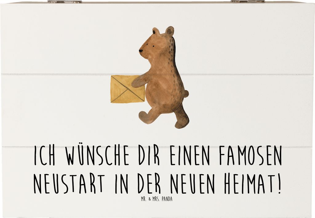 Mr. & Mrs. Panda Box Neustart Umzug 22 x 15 cm - Weiß - Geschenk, Zuversicht, Abenteuer, Holzkiste, Trost, Kiste, Vertrauem, Geschenkbox, Unterst...
