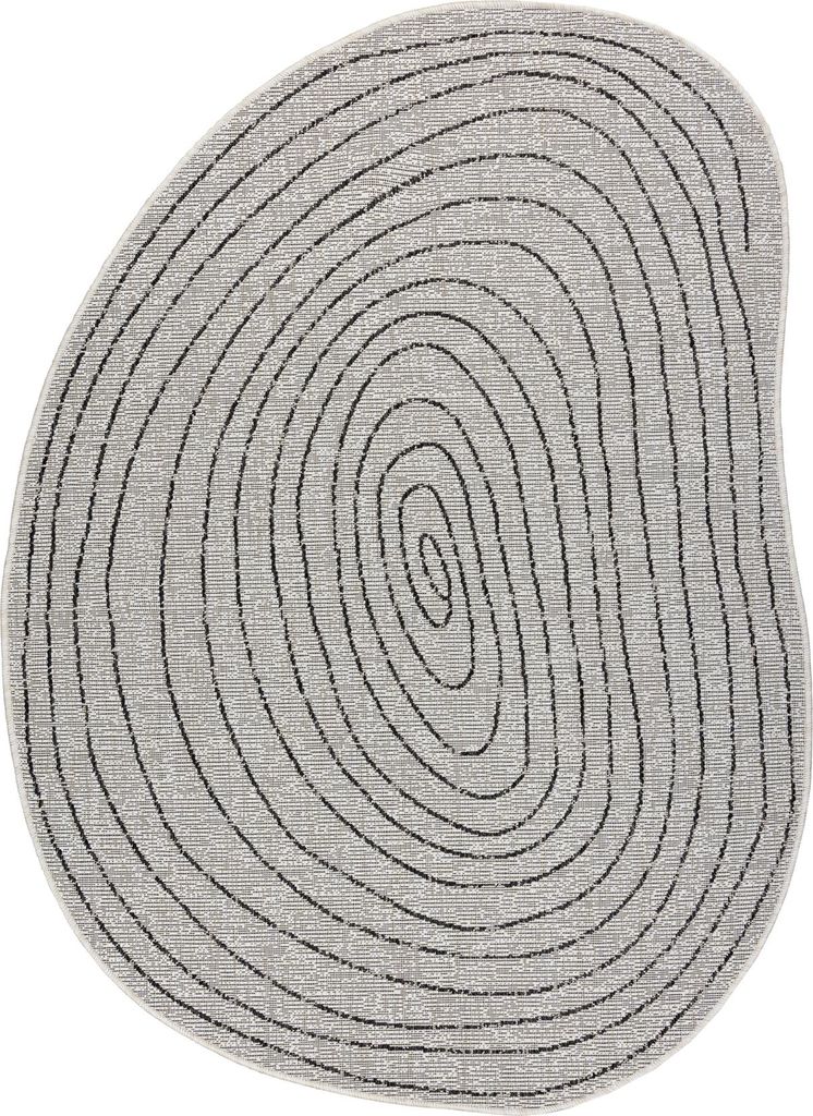 ORGANIC 2743 Sisalteppich Baumringstumpf Ecru / Schwarz – natürliche, moderne unregelmäßige Form beige 120x170 cm