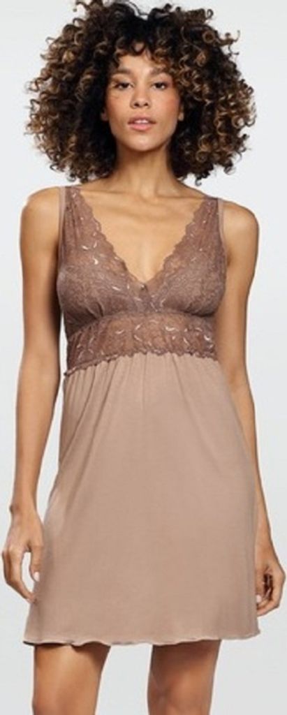 DKaren | Evelina | y Slip-Kleid mit Spitze | Viskose | Cappuccino | Größen: S- 2XL |
