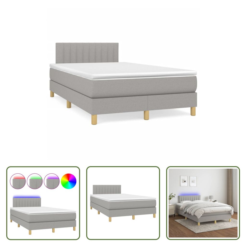 The Living Store Boxspringbett mit Matratze & LED Hellgrau Produktbild 
