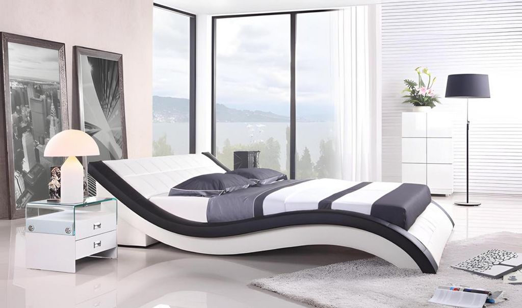 Bett Weiß Schlafzimmer JV Möbel Liegefläche 180x200 Schlafzimmer Kunstleder
