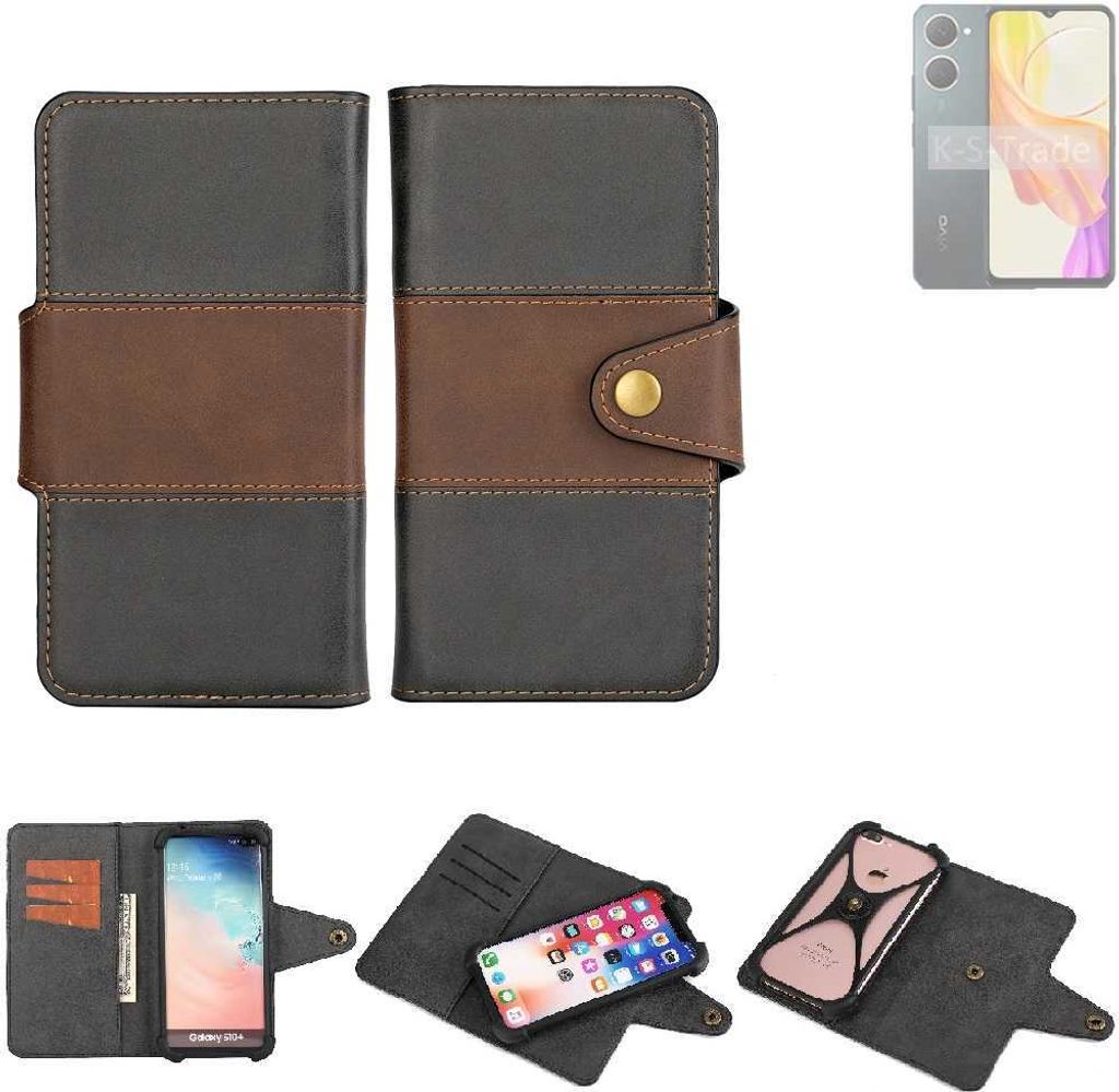 K-S-Trade Handyhülle Schutzhülle Hülle Bookstyle Wallet-Case kompatibel mit Vivo Y18e Bumper Rundumschutz schwarz-braun 1x