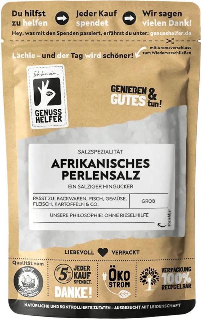 Afrikanisches Perlensalz, grob, Salz für die Salzmühle, afrikanisches Gewürz Salz, seltenes Edelsalz, 200g