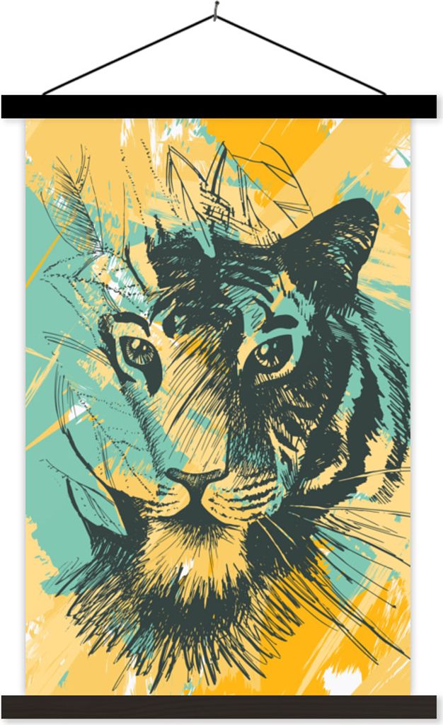 MuchoWow Textilposter Tiger - Abstrakt - Kopf 120x180 cm mit schwarzem Rahmen - Fotos
