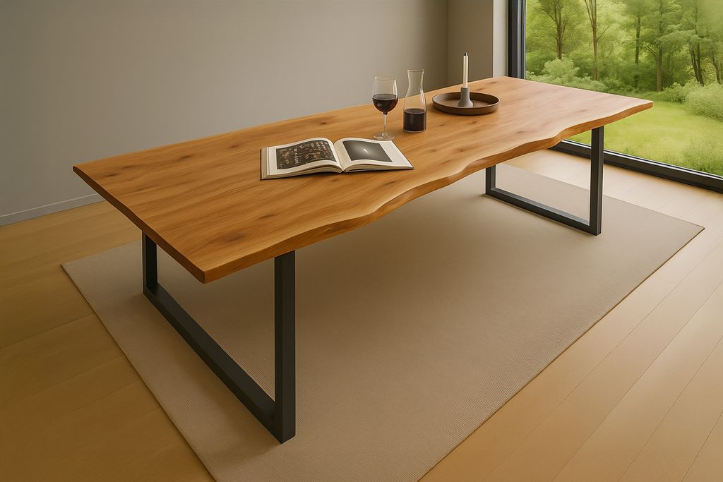 Esstisch Baumkante massiv Akazie natur 240 x 100 schwarz Produktbild 