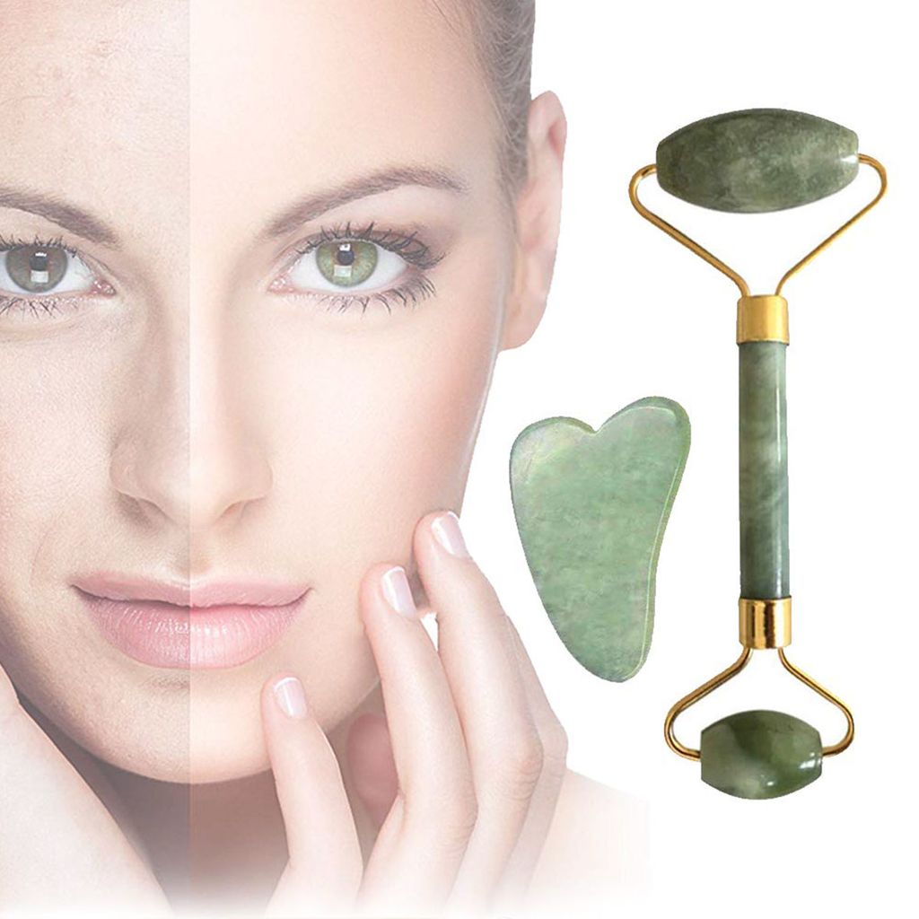Natürliche Doppelkopf Jade Roller Massagestein Massagegerät Gesichtsroller 
