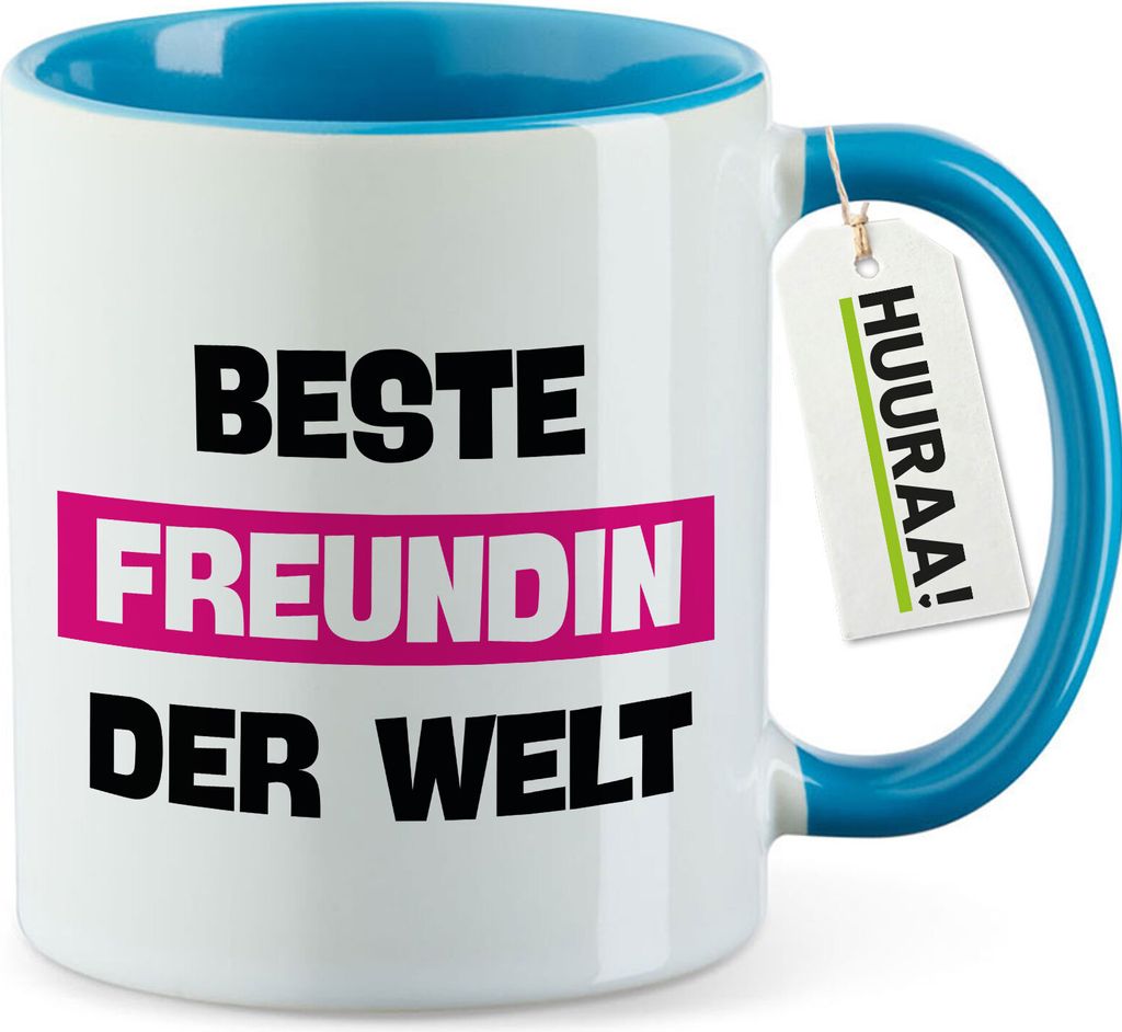 Huuraa Kaffeetasse Beste Freundin der Welt 330ml Blau Keramik Kaffeebecher Geschenkidee
