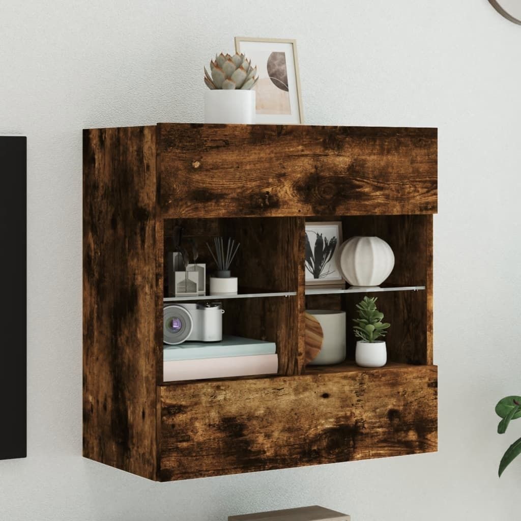 TV-Wandschrank mit LED-Leuchten Räuchereiche 58,5x30x60,5 cm 837096