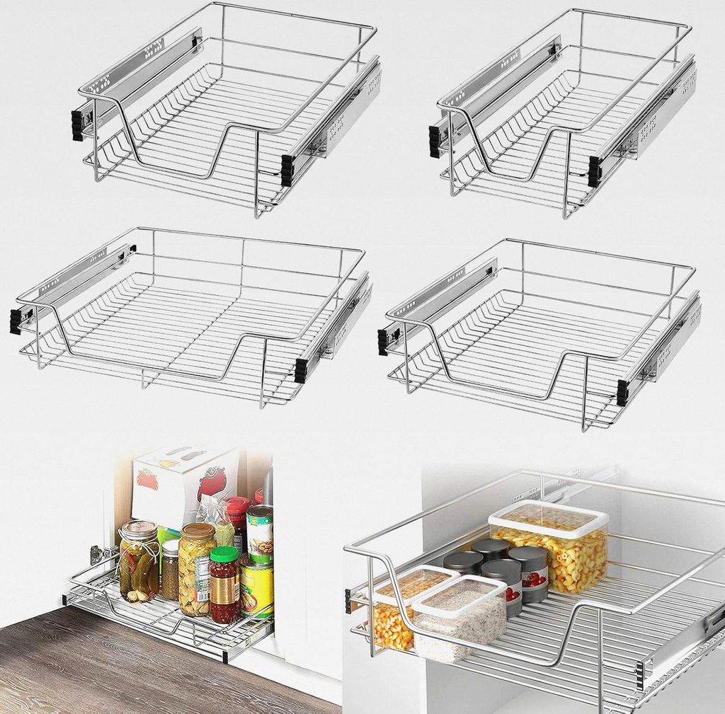 4x Küchenschublade Teleskopschublade für 60cm Schränke, Schlafzimmerschränke Küchen Regal Küchenschrank Schrankauszug