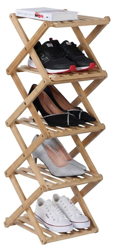 Étagère à chaussures pliable anti-encombrement - Solution bambou sans montage