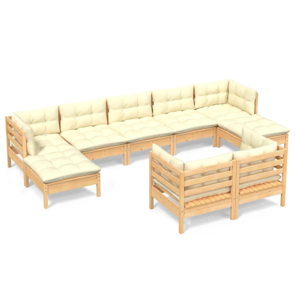 9-tlg. Garten-Lounge-Set mit Creme Kissen Massivholz Kiefer Produktbild 