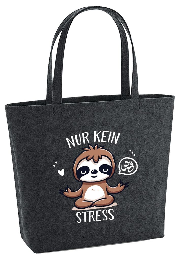 Huuraa Filzshopper Nur keinen Stress Yoga Faultier 22 Liter Charcoal Melange Filztasche Geschenkidee