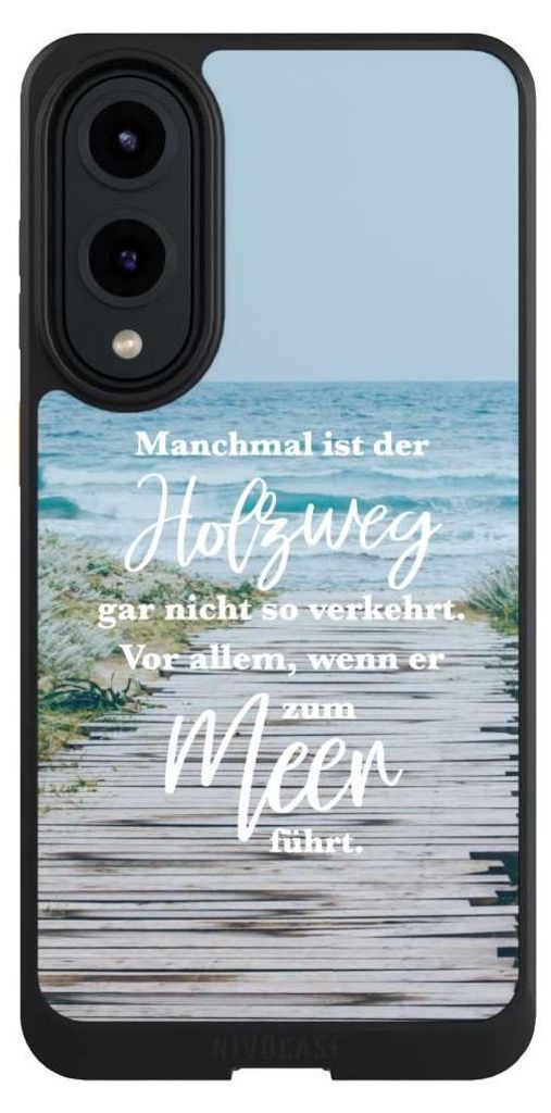 NIVOCASE Hülle für Samsung Galaxy S25 Edge Handyhülle NIVOcore Case Schwarz Statement Strand Spruch