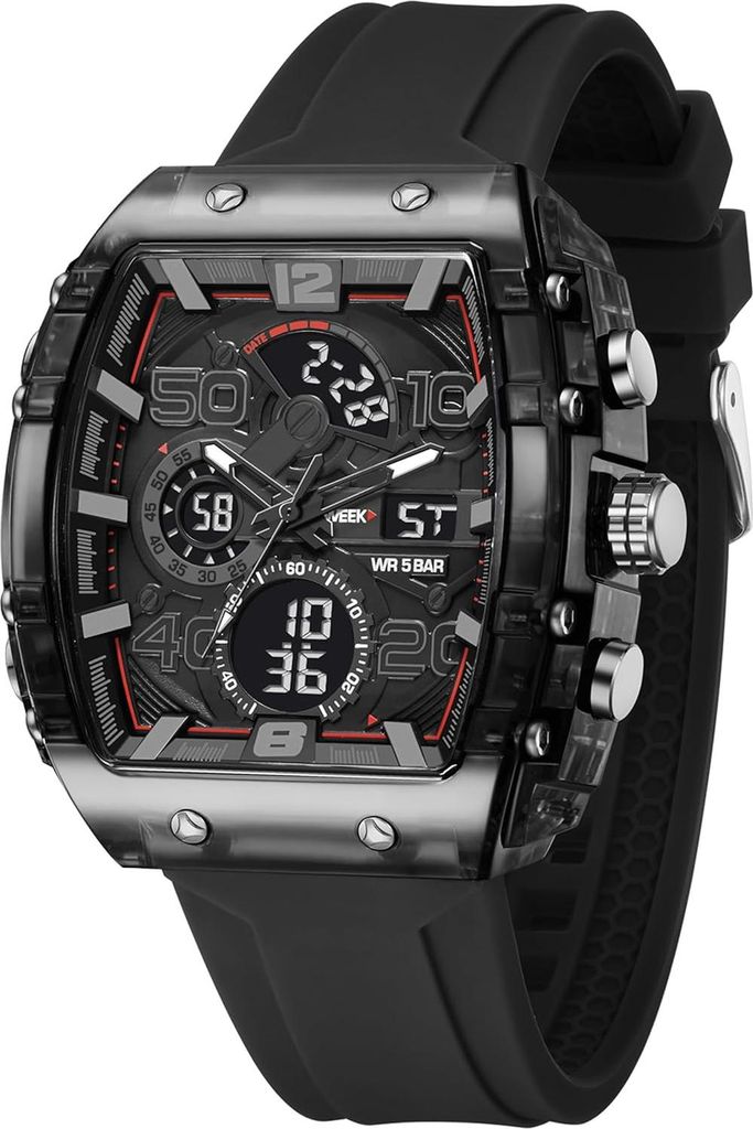 findtime Herren Digitaluhr – Sportliche Armbanduhr mit Stoppuhr, LED, Wecker, 5ATM wasserdicht, Militär Look, Silikonband, Outdoor Uhr für Männer