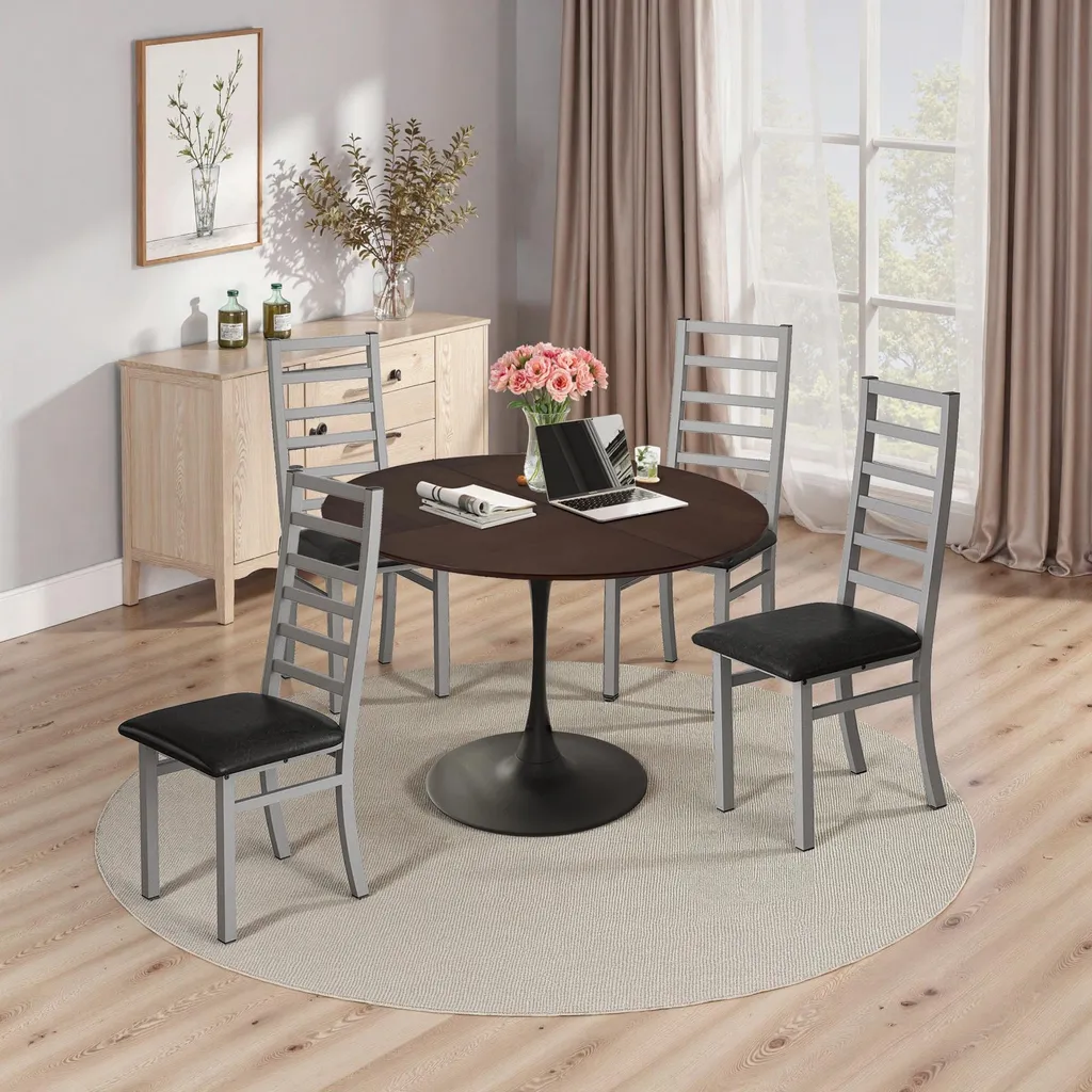 Table à manger ronde 120 cm en chêne patchwork et métal noir - Théo - 2