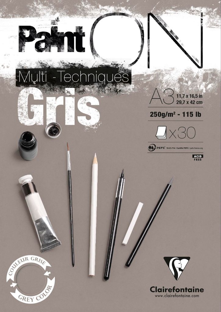 Clairefontaine Paint'On gr Fgekörnt A3 250g 30Bl