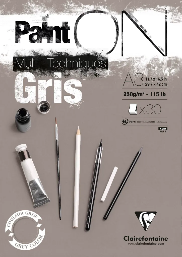 Papier à Grain Gris 250g A3 Clairefontaine Paint'On - Texture Idéale