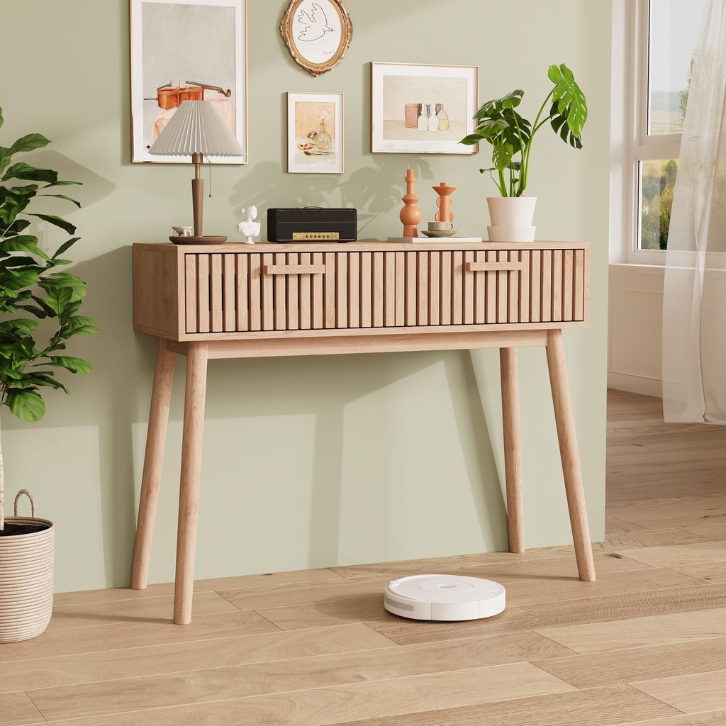 Stolik konsolowy wykonany z rattanu, 100 x 35 x 80 cm, z 2 Zdjęcie produktu 